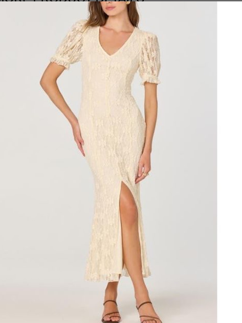 NWOT ASTR  The Label Puff Sleeve V Neck Lace Knit Cream Dress Size M